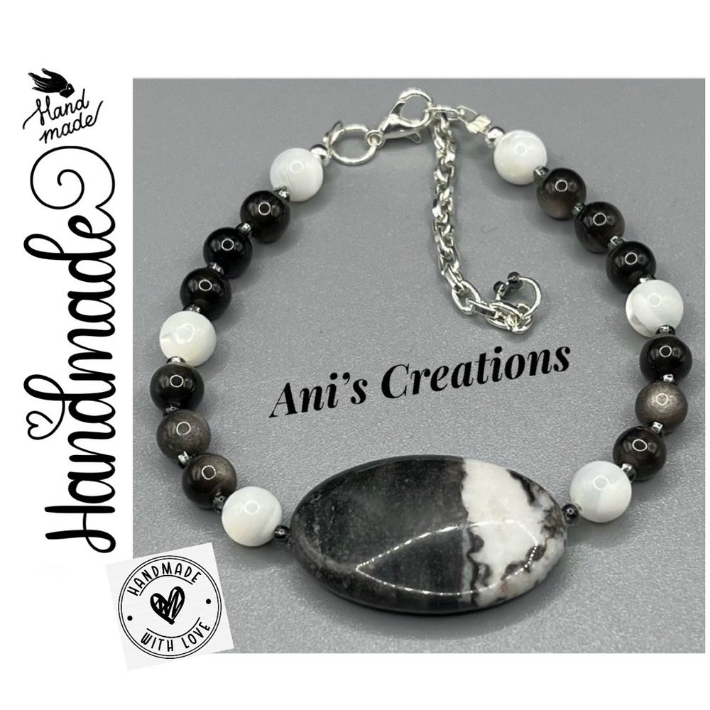 Black & White Stone Beaded Bracelet